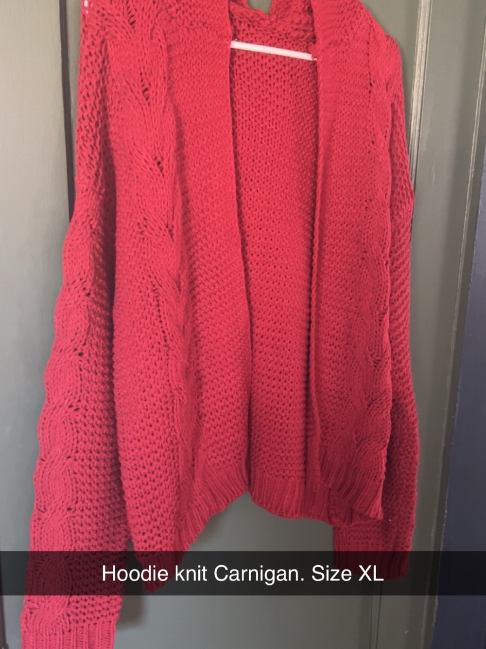 Red Hooded Cable Knit Cardigan Sweater - Size XL